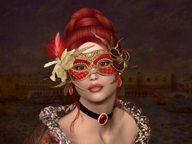 рисованная девушка в красной маске